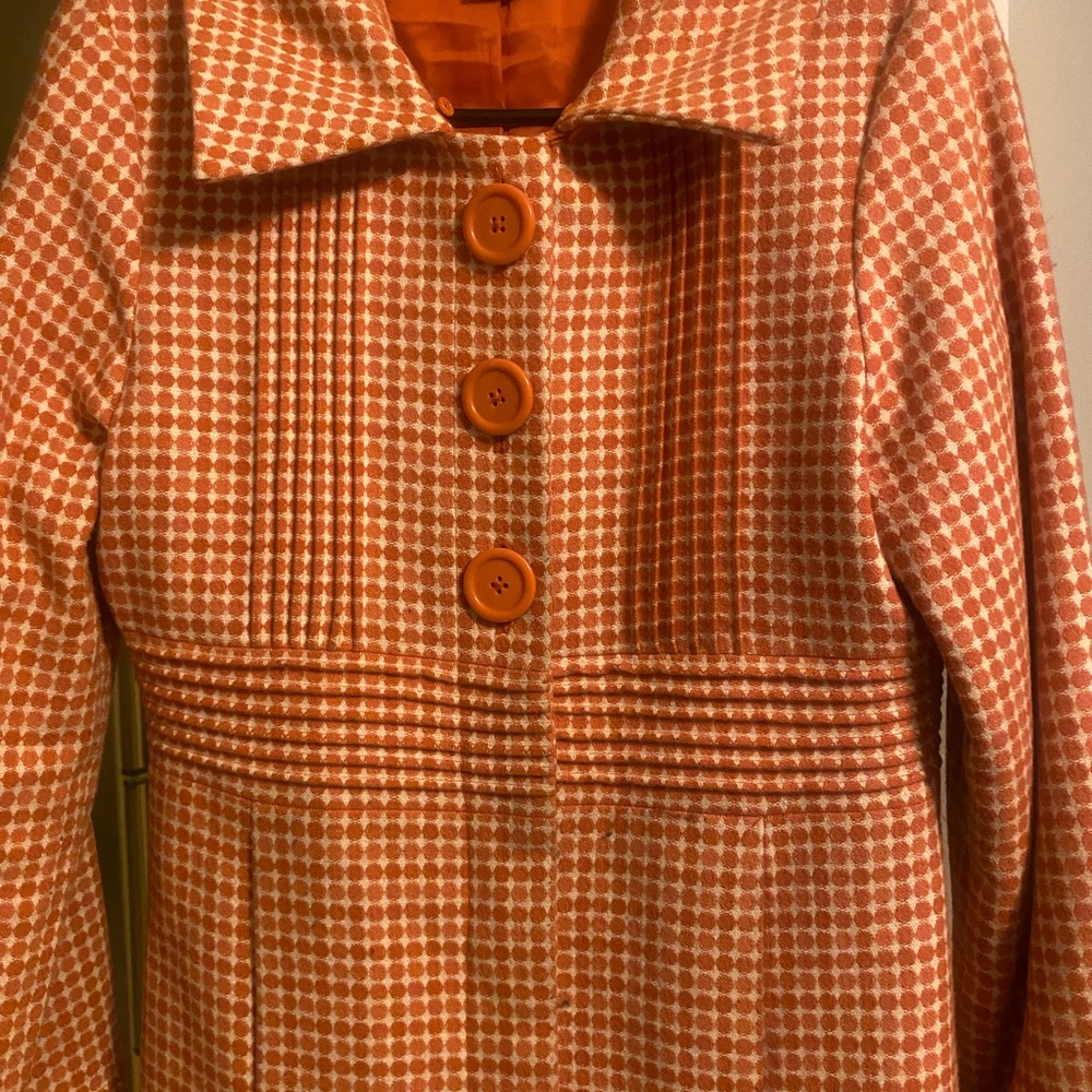 Vintage Arden B medium burnt orange and white coat, worn dressed up or casual